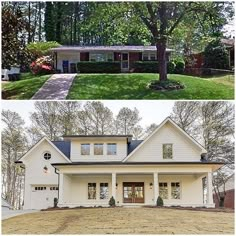 before and after photos of a white house