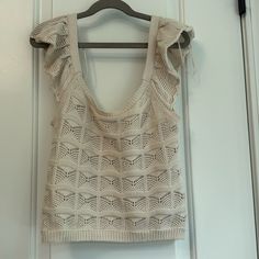 Crochet Top! Never Worn! Chic Beige Knit Crochet Top, Beige Open Knit Crochet Top For Day Out, Beige Open Knit Top For Day Out, Beige Crochet Knit Cotton Top, Beige Crochet Lace Knit Top, Beige Knit Crochet Top For Day Out, Beige Open Knit Cotton Top, Beige Cotton Open Knit Top, Beige Crochet Knit Summer Top