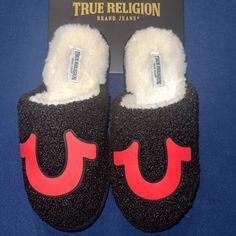 Unisex Fluffy Life Slippers Brand New Never Worn Loungewear Fashion, True Religion Men, Mens Slides, Swag Outfits For Girls, House Slippers, Swag Outfits, Jeans Brands, True Religion, Black Red