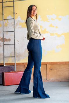 Dark Wash Bell Denim-Jeans-Branded Envy High Waisted Bell Bottom Jeans, Bottom Jeans, Hailee Steinfeld, Bell Bottom Pants, Bell Bottom, Jeans For Sale, Flare Skirt, Wide Leg Jeans, Bell Bottoms