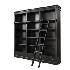 an open bookcase with two ladders on the bottom and one leaning against it