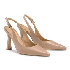 Bringing back the slingback, style On Point is an elegant addition to any wardrobe. Crafted in Italy from soft blush nappa leather and leather lined for luxurious softness with every step, this style takes the classic slingback and updates it for the new season. Detailed with an elongated pointed toe and retro-inspired flared heel, On Point is the ideal way to celebrate the joy of dressing up once again. This style is currently out of stock. Sign up to our ‘email when back in stock’ function to Nude Slingback Heels, Slingback Heels Outfit, Glamourous Heels, Heels Aesthetic, Block Heel Loafers, Pointed Pumps, Baby Shoe Sizes, Slingback Heels