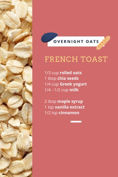 the ingredients for french toast are displayed on a pink and white background with an orange border