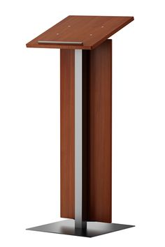 a wooden podium with metal base on an isolated white background