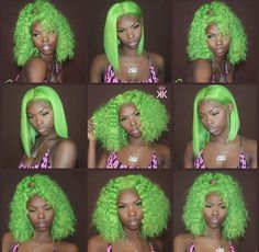 Green Wigs, Green Wig, Curly Bob Wigs, Short Hairdos, Permanent Hair Dye, Human Virgin Hair, Love Hair, Full Lace Wig