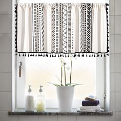 a bathroom window with a potted plant on the ledge