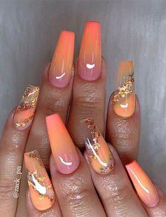 Ombre Acrylic Nails, Gold Nail, Her Nails, Fall Acrylic Nails, Summer Acrylic Nails, Nail Designs Glitter, Acrylic Nail Art, Clear Nails, Fabulous Nails