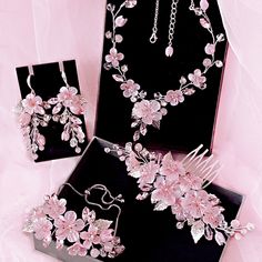 Cherry Blossom Wedding Dress, Cherry Blossom Wedding Theme, Cherry Blossom Party, Sakura Wedding, Sakura Dress, Cherry Blossom Theme, Pink Jewelry Set, Anime Wedding, Blossom Jewelry