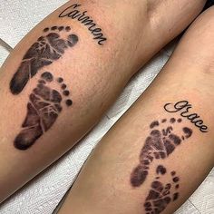 two people with matching tattoos on their legs