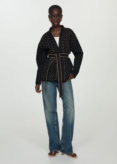 Quilted jacket with embroidered details -  Women | Mango USA