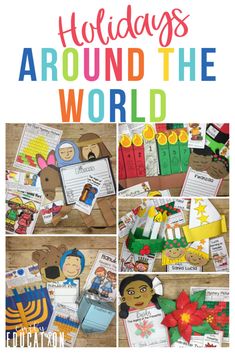 the holidays around the world with pictures of children's books and crafts on it