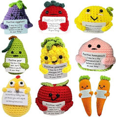 there are many crocheted fruits and vegetables