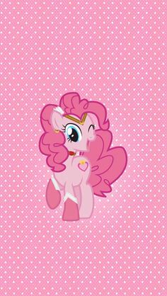 the pink pony is standing in front of a polka dot background