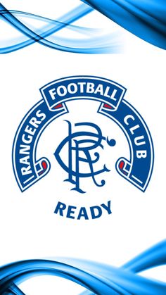 the rangers football club logo is shown in blue and white with wavy lines around it