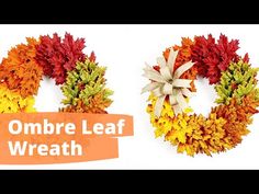 the words ombre leaf wreath written in orange and yellow