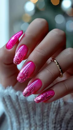 Pink Nails Pink Party Nails, Pink Glittery Nails, Sparkly Pink Nails, Anytime Nails, Nail Tip Designs, Nails Trend, Pink Glitter Nails, The Audacity, Elegant Nail Art