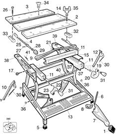 an assembly diagram showing the parts for a table sawing machine