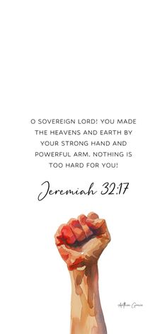 a hand holding up a piece of bread with the words, sovereign lord you made the heaven