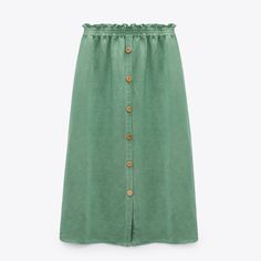 Skirt Made Of Linen Blend Fabric. High-Waisted With Elastic Waistband. A-Line Silhouette. Contrasting Front Buttons. 57% Linen 43% Viscose All Items Are Crossposted. Thank You For Stopping By And Happy Shopping. Zara Green Midi Skirt, Zara Green Relaxed Skirt, Casual Green Skirt With Elastic Waistband, Zara Casual Skirt With Pockets, Zara Casual Summer Skirt, Zara Summer Skirt With Elastic Waistband, Zara Skirt With Elastic Waistband For Summer, Zara Green Vacation Skirt, Casual Zara Maxi Skirt