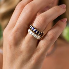 Classic Emerald Cut Eternity Ring-Princess Jewelry Shop Sapphire Eternity Ring, Diamond Ear Cuff, Princess Jewelry, Gemstone Bangle, Band Design, Ring Sale, Yellow Gold Setting, Endless Love, Charm Rings