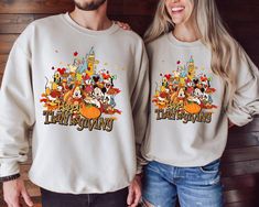 Happy Thanksgiving Sweatshirt, Happy Thanksgiving Mickey And Friends Shirt, Happy Thanksgiving Family Gift, Magical Kingdom Tee, Family Gift -READ BEFORE ORDERING- Note: -The design is made of DTF (Direct-to-Film) print. -All of our sizes are unisex sizing which you can refer to the size chart for the exact measurements. Sizes may differ for different brands. -Please do not hesitate to contact us regarding questions about the items (sizes, shirt colors, design font colors, etc.) -Please note tha Disney Thanksgiving Shirts, Happy Thanksgiving Family, Thanksgiving Disney, Disney Couple Shirts, Thanksgiving Sweatshirt, Magical Kingdom, Thanksgiving Family, Film Prints, Friends Shirt