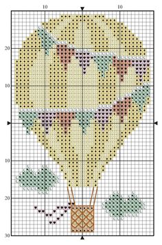 a cross stitch pattern with an image of a hot air balloon in the shape of a heart