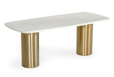 a white marble and gold metal bench on a white background, with the top off to the side