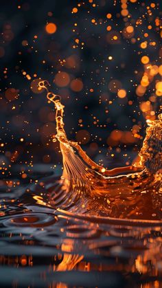 an orange liquid splashing out of the water into the air on top of a body of water