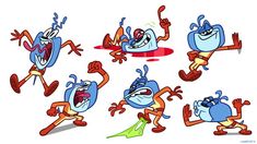 an image of cartoon characters doing different things in the same place to make it look like they are dancing