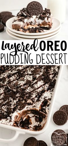 an oreo puddinging dessert with cookies and milk