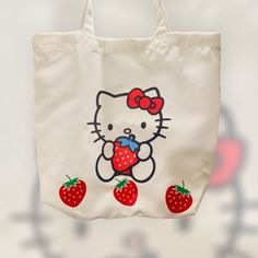 Cute kitty with strawberries tote bag! Large canvas tote bag fit on shoulder. Made with love 💓 Strawberry Tote Bag, Cute Kitty, Kitty Kitty, Birthday Wishlist, Large Canvas, Canvas Tote Bag, Large Bags, Canvas Tote, Strawberries