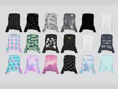 a bunch of different types of scarves on a white background, all in different colors