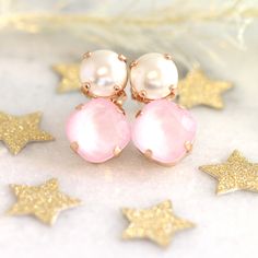 "Pink Earrings, Powder Pink Earrings, Bridesmaids Pink Earrings, Rose Quartz Bridal Earrings, Swarovski Pink Stud Earrings, Gift For Woman ♥IF YOU WANT THE BEST CHOSE THE ORIGINAL ♥ Top Quality Materials ♥ Excellent Customer Service ♥ Swarovski Authentications Tags ♥ Petite Delights is an Official SWAROVSKI® Branding Partner Official Swarovski Elements® Partner Made with real genuine high-quality Austrian Swarovski ©Crystal, Austrian acrylic Swarovski pearl - Vigan Friendly Our brand is legally Pink Bridal Earrings As Gift, Feminine Pink Pearl Earrings For Party, Pink Pearl Drop Round Earrings, Pink Earrings For Anniversary, Feminine Pink Pearl Earrings For Wedding, Pink Feminine Pearl Earrings For Wedding, Pink Earrings For Mother's Day Party, Pink Party Earrings For Mother's Day, Pink Feminine Pearl Earrings