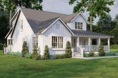 this is an artist's rendering of a house in the country style with porches