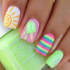 30 Best Summer Nail Ideas That Are Beautiful And Beach-Ready Colorful Nail Art, Nail Art Designs Summer, Cute Summer Nails, Short Hairstyle, Cute Nail Art, Gel Nail Designs, Nail Art Summer