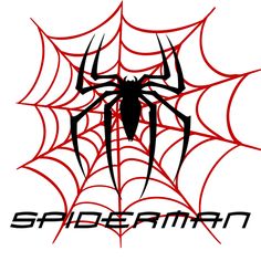 the spiderman logo with red and black webs on it's back side