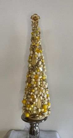 "This beautiful jewelry tree is 17\" tall and made using vintage, colorful and costume jewelry in Yellow, Cream, Gold, Tan tones. I can customize a tree using your jewelry or colors and materials you choose. Can be used for any occasion and all seasons. Thank you for visiting my shop." Yellow Cream, Jewelry Tree, Louisville Ky, A Tree, All Seasons, Costume Jewelry, Pretty In Pink, Ornament Decor, Beautiful Jewelry