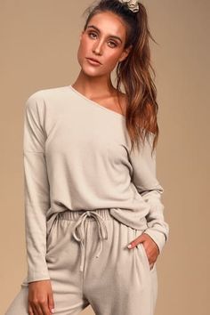 Cute Tops for Women - Blouses, Crop Tops, & Tank Tops Tan Coat, Winter Styles, Cozy Lounge, Rib Knit Top, Fitted Sleeves, Lounge Top, Dolman Sleeve Tops, Back Day, Bateau Neckline