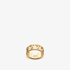 Wide-band ring with FF cut-out motif. Made of gold-finish metal. Made in Italy. Size L Fendi Ring, Fendi Jewelry, Fendi Logo Design, Fendi Store, Fendi Logo, Wide Band Rings, Exclusive Gift, Metal Ring, Wide Bands