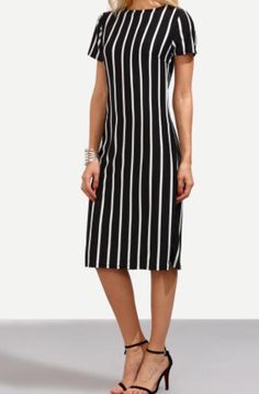 Independent Striped Dress Outfit, Simple Midi Dress, Vertical Striped Dress, Dresses Ladies, Striped Bodycon Dress, Bodycon Dress Online, Midi Shift Dress, Shift Dresses, Striped Midi Dress