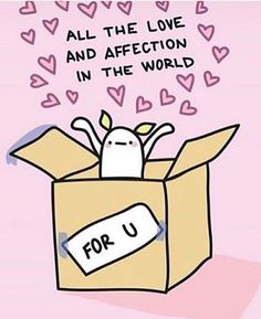 an open box with hearts floating out of it and the words for u above it