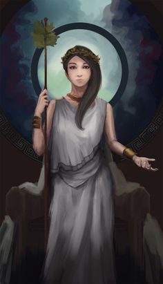 a digital painting of a woman holding a staff