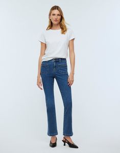 Flared Cropped Jeans With Pockets, Style At A Certain Age, Madewell Jeans, Denim Details, Petite Jeans, Crop Jeans, Washed Jeans, Cropped Jeans, Stretch Denim