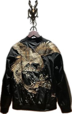 Angel Wing Jacket, Silk Outerwear With Intricate Embroidery, Modern Samurai, Do Good Deeds, Dragon Denim Jacket, Japanese Souvenir Jacket, Phoenix Brooch, Good Deeds, Off Black