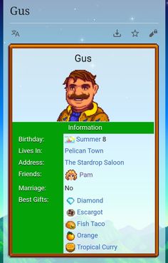 an image of a game screen with the name gus on it