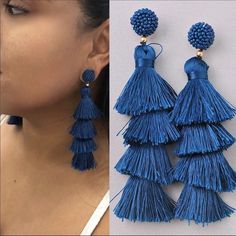 ”Rita” Blue Stud Tassel Earrings Shimmy In These Playful, On-Trend Tassel Earrings. Complete Your Look With Of-The-Moment Extras Like An Off-The-Shoulder Shirt Or Feminine Frills. Pro Tip: Because No One Likes Bent Strands, We Suggest Storing These On A Jewelry Stand And Wrapping For Travel. Straw Earrings, White Hoop Earrings, Bride Crown, Cocktail Earrings, Bottle Earrings, Rhinestone Letters, Beaded Tassel Earrings, Pro Tip, Blue Tassel