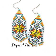 a pair of beaded earrings on a white background