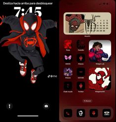 the spider man is running in front of an iphone screen with icons and numbers on it