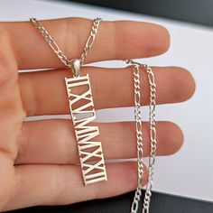 Personalized Roman Numeral Necklace, Custom Roman Numeral Charm, Womens Gifts, Christmas Gift For Her, Anniversary Gifts, Handmade Jewelry P E R S O N A L I Z E D ∙ J E W E L R Y ❤ Handmade with love ❤ 🧿 Welcome to GDjeweltr. All our jewelery is made by handmade in our workshop as custom. The most unique gift you can find for you and your loved ones ♥ Please take a look my store to see our handmade necklaces, rings, earrings and bracelets collection. ⭐ Item Details: * Material: High Quality Sol Silver Jewelry For Christmas Anniversary Gift, Customized Silver Jewelry For Christmas, Handmade Jewelry For Birthday And Christmas, Personalized White Jewelry For Celebration, Handmade Jewelry For Christmas And Birthday, Silver Necklaces For Valentine's Day Celebration, Silver Necklace For Birthday And Christmas, Handmade Necklace For Anniversary And Christmas, Silver Jewelry With Hallmarks For Gifting