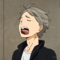 an anime character with his mouth open and tongue out